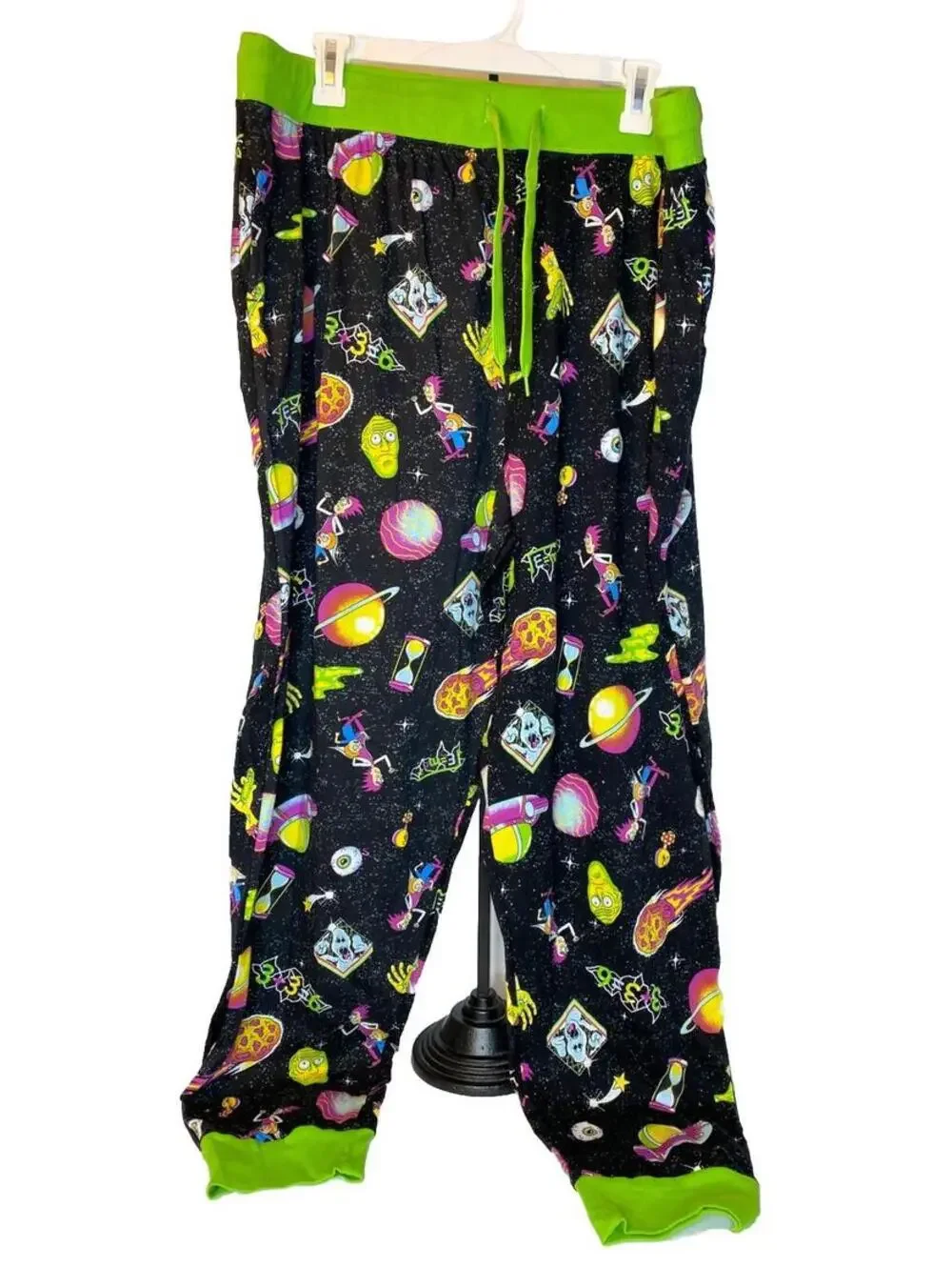 Rick and Morty Pants Green/Black Multi Lounge Pajama Joggers Mens XXL~ EUC